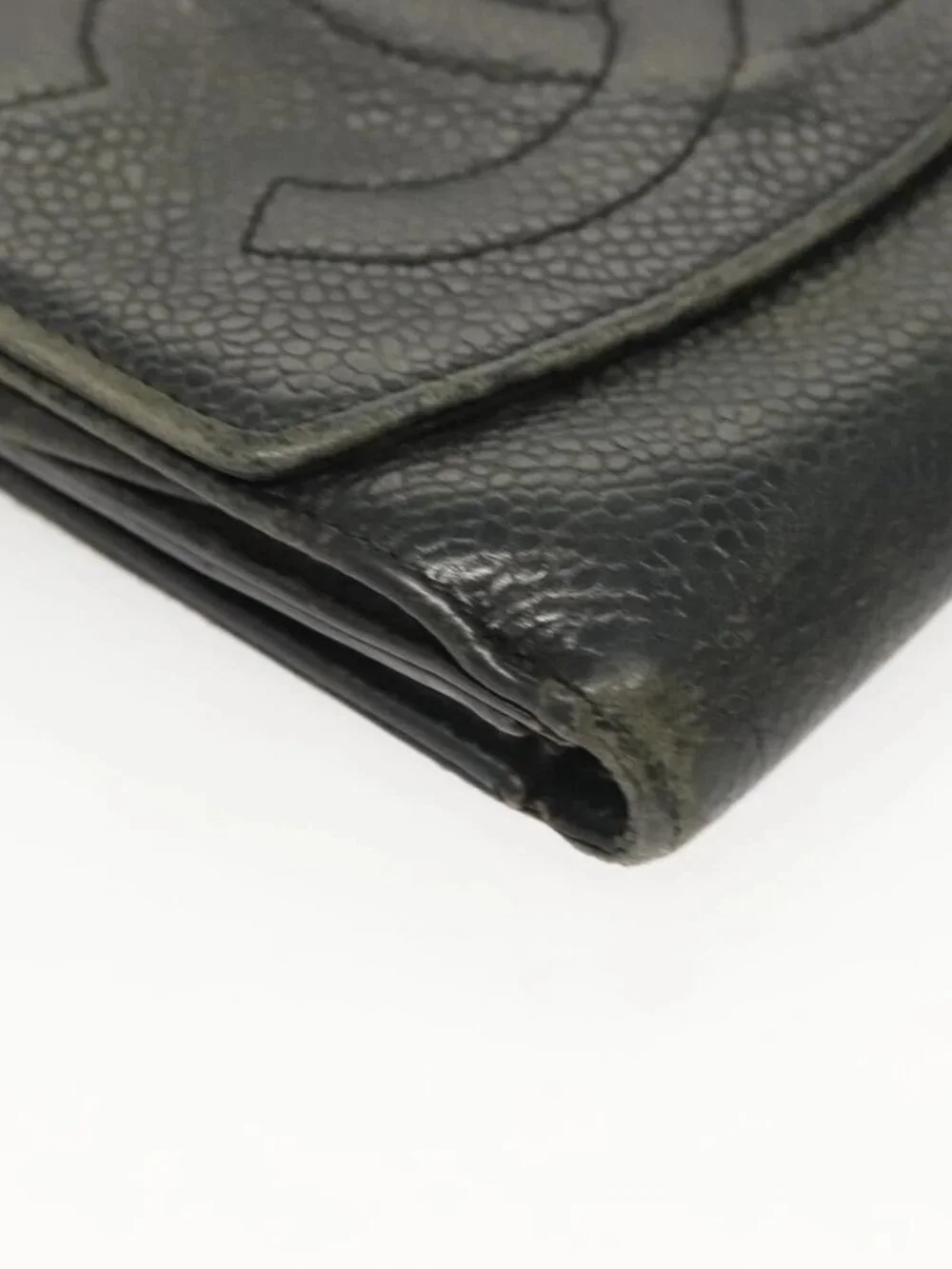 CHANEL Pouch Nylon Grained Calf Skin 2 Set Black Silver CC Auth bs28342